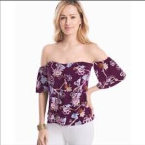 White House Black Market Top Pink Maroon Floral Top Size 6 Off the Shoulder